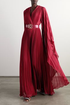 ELIE SAAB Pleated georgette gown | NET-A-PORTER Pleated Fabric Outfits, Pleated Fabric Dress, Fabric Outfits, Elie Saab Gowns, Elegant Silk Dresses, Georgette Gown, Evening Mini Dresses, Pleated Jumpsuit, Bohemian Style Dresses