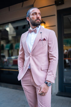 GentWith Rapid Pink Slim Fit Peak Lapel Tuxedo Peak Lapel Tuxedo, Pink Tuxedo, Slim Fit Tuxedo, Pink Suit, Slim Fit Suits, Tuxedo Suit, Peak Lapel, Tuxedo For Men, Tuxedo Jacket