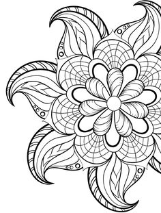 an intricate flower design in black and white, with lots of details on the petals