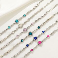 Material: Alloy Fashion Element: Love Heart/Heart Shape Style: INS Style Jewelry Accessories Bracelets, Ocean Heart, Heart Crystal, Girl Jewelry, Bangle Bracelets With Charms, Rhinestone Heart, Hand Chain, Charm Bangle, Crystal Charm