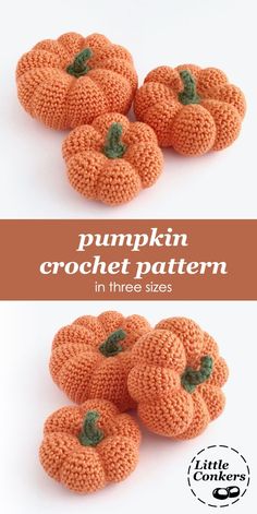 Bright orange crocheted pumpkins in three different sizes. Pumpkin Ornaments, Pumpkin Ornament, Decorative Gourds, Sweet Pumpkin, Universal Yarn, Christmas Knitting Patterns