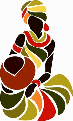 a stylized image of a woman carrying a basket