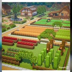 an image of a farm with lots of green plants and trees in the middle of it