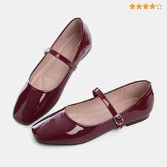 ✅[MATERIAL]:PU upper and Rubber outsole. ✅[DESIGN]:Color:Burgundy,nude,beige,black;Size:US 4.5-US 10.5 ✅[BUCKLE CLOSURE]:The strap with adjustable buckle provides a customized and locked-in fit. ✅[OCCASION]:Square Toe Mary Jane flats with flexible sole are great gifts for mom and pregnant woman,suitable for spring,summer and autumn,goes well with dressy or casual outfits. ✅[100% SATISFACTION GUARANTEED]: - You're taking no risk with your purchase. We offer 100% no risk money-back guarantee if you're not thrilled with your ballets flats for any reason.Just tell us and we will do our best to give you the most satisfactory solution.Our only rule when it comes to customer service is customer first. Red Mary Jane Shoes, Mary Jane Shoes Flat, Comfortable Walking Shoes, Flat Dress Shoes, Cute Flats, Shoes Soft, Leather Dress Shoes, Mary Jane Flats, Jane Shoes