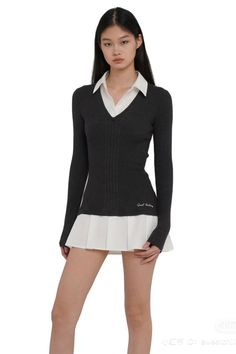 Shirt Dress Fall, Pleats Dress, Pleated Knit, Pleated Mini Dress, Extra Long Sleeves, College Fashion, Inspiration Mode, Knit Fashion, Looks Style