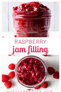 raspberry jam filling in a mason jar