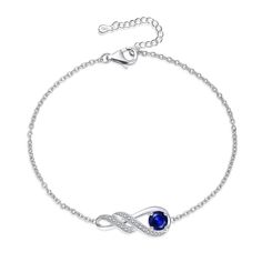 PRICES MAY VARY. ❤925 STERLING SILVER WITH WHITE GOLD PLATED❤ The pendant and chain are made of 925 sterling silver with real white gold plated surface. Hypoallergenic, lead and nickel free. The safe materials and oxidation resistance ensure your health and fashion. ❤BIRTHSTONE BRACELET FOR WOMEN❤ This infinity bracelet is set with synthetic sapphire and simulated diamonds, with a precision brilliant cut that allows the gems to shine. Sapphire in september represents steadfastness, love and hone Month Birthstones, Royal Blue Bracelet, Silver Pearl Bracelet, Beautiful Meaning, Infinity Pendant, Garnet Bracelet, Birthstone Bracelet, Gifts Jewelry, Sapphire Bracelet