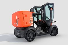 an orange and black small vehicle on a white background