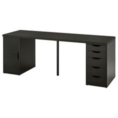 an office desk with drawers on the bottom and one drawer at the top, in black