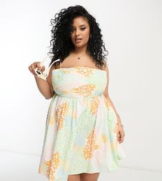 Dresses by ASOS Curve Low effort, high reward Square neck Fixed straps Shirred panel to back Regular fit Babydoll Sundress, Yellow Mini Dress, Asos Curve, Dresses Dresses, Floral Style, Mini Dresses, Summer Essentials, Spring Dresses, Square Neck