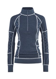 Kari Traa Smekker Half-Zip Base Layer Top - 100% Merino Wool women’s baselayer top. Naturally breathable and odor-resistant, the ethically sourced wool keeps you warm whether wet or dry, and feels great against your skin. Perfect for skiing, nordic skiing, winter trail runs, and more. Ski Shirt, Ski Base Layers, Nordic Skiing, Layer Top, Wool Turtleneck, Jacquard Knit, Base Layer, Knit Patterns, High Collar