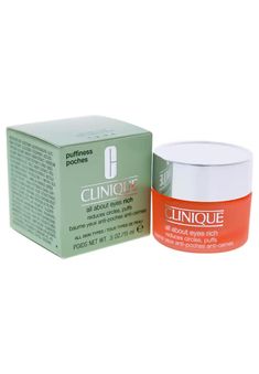 This moisture-rich eye cream diminishes the look of under-eye circles, shadows, fine lines instantly and over time. It de-puffs, calms with moisture, Eye Cream Clinique, Clinique Perfume, Clinique All About Eyes, Fall Fragrance, London Gifts, Platinum Credit Card, Skin Essentials, Perfume And Cologne, Undereye Circles