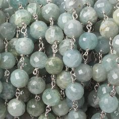 7mm Aquamarine faceted round .925 Silver Chain by the foot 27 pieces - Beadsofcambay.com Making Beads, Rosary Chain, 925 Sterling Silver Chain, Sterling Silver Chain, Beaded Chain, Jewelry Making Beads, Quality Jewelry, Rosary, Aquamarine