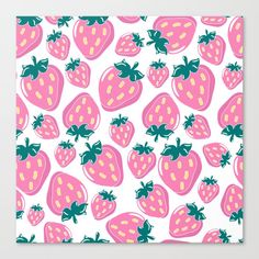 pink and green strawberries on white background art print