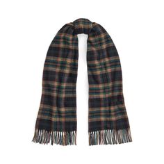 Made in Italy with a luxurious blend of wool and cashmere this scarf is defined by its neutral plaid pattern and fringed edges. Classic Plaid Scarves For Fall, Ralph Lauren Purple Label, Jumper Shirt, Wimbledon, Formal Shirts, Wool Plaid, Cashmere Scarf, Clothes Collection, Cardigan Jacket