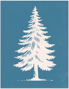 a white pine tree on a blue background