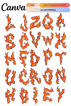 an orange and red fire font set on a white background with the words canna written in