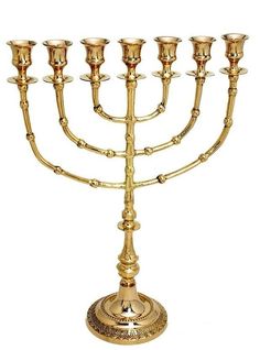 a golden menorah with five candles on it