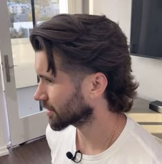 Men Undercut Hairstyle Long, Long Business Hairstyles Men, Mens Beachy Hair, Long Haircut Man Hair Ideas, Mid Temp Fade Mullet, Mens Hairstyles Mullet Fade, Long Hair With Fade Mens, Men’s Mullet Haircut Straight Hair, Long Haircut Mens