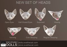 the new set of heads for cats is available in multiple styles and colors, including gray