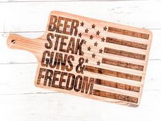 "This listing is for a patriotic engraved cutting board perfect for serving up goodies on the forth of July!  This cutting board is made of solid Acadia wood and measures 16\"x9\"." Laser Engraving Halloween, Cricut Projects Wood, Laser Engraving Ideas Projects, Lazer Engraver Ideas, Wood Engraving Ideas, Engraver Ideas, Diy Laser Engraver, Laser Engraving Ideas, Laser Engraved Gifts