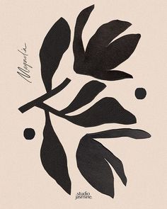 a black and white drawing of leaves on a beige background