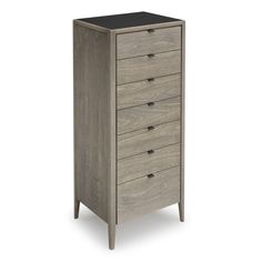 the chest of drawers is made from wood and has five drawers, one with black top