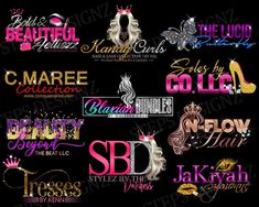 the logos for beauty salons, hairdressers and makeup products are shown