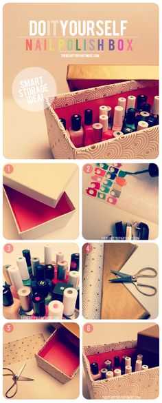 The smart way to store your nail polish: Diy Makeup Organizer, Do It Yourself Nails, Shoe Box Crafts, Nail Polish Box, Diy Makeup Storage, Makeup Crafts, Makeup Organization Diy, Nail Polish Storage, Diy Nail Polish