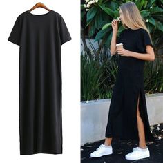 Long Black Bodycon Dress, Long Tshirt Dress, Summer Dress Trends, Ladies Long Top, Cheap Summer Dresses, Mommy Style, Comfy Clothes, Outfit Trends, Black Women Fashion