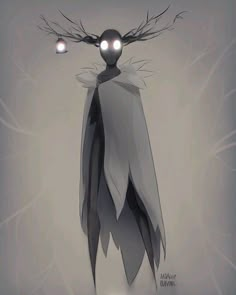 an alien like creature with two glowing eyes standing in front of a light gray background