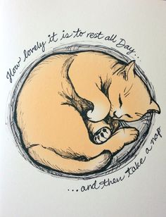 a drawing of a cat sleeping on top of a card