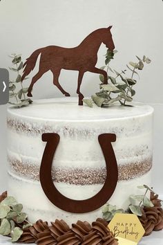 a cake decorated with a horse and horseshoe