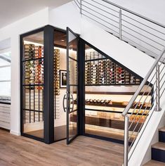 wine-room-french-glass-door-clear-glass-4-lite-design Under Stairs Wine Cellar, تحت الدرج, Beer Cellar, Wine Closet, Home Wine Cellars, Interior Design Per La Casa, Wine Cellar Design, Cellar Design, Wine Cellars