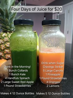 two mason jars filled with drinks sitting on top of a counter next to each other