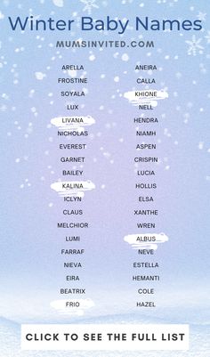 the winter baby names are shown in this image