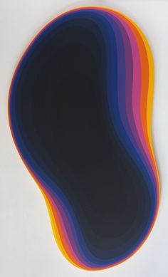 an abstract painting with multicolored lines on white paper in the shape of a circle