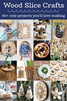 the cover of wood slice crafts 40 + cute projects you'll love making