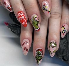 christmas nails, christmas nail designs, grinch nails, grinch designs nail, christmas nail, christmas aesthetics Grinch Nails, Natural Nail Art, Gel Paint, December Nails, Sns Nails, Mission Control, Cute Christmas Nails, Winter Nails Acrylic, Christmas Nails Acrylic