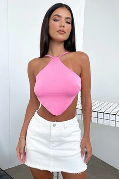 Cross-tied Backless Halter Top For Summer, Backless Halter Top With Built-in Bra For Vacation, Chic Summer Halter Top With Built-in Bra, Spring Festival Crop Top With Built-in Bra, Spring Backless Halter Top With Built-in Bra, Summer Beachwear Crop Top With Built-in Bra, Spring Beachwear Crop Top With Built-in Bra, Trendy Strappy Halter Top With Crisscross Straps, Summer Vacation Halter Top With Built-in Bra