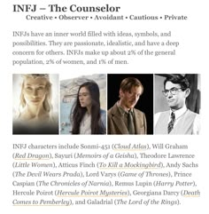 INFJ Famous Infj Characters, Books For Infj Personality, Infj Astetic, Infj Personality Type Characters, Infj Booklist, Infj Aesthetic Pictures, Infj Fashion, Infj Books, Infj Woman