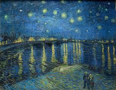 the starry night over the river is painted with acrylic paint on canvas