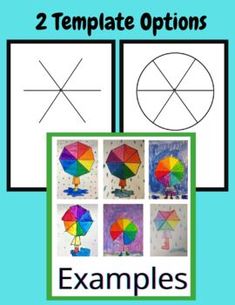 two template options for an art project with different colors and shapes, including umbrellas