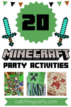 an image of minecraft party activities with text overlay that reads 20 minecraft party activities