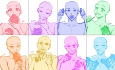 six different colored avatars with one holding a cell phone