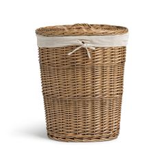 a wicker basket with a white lid