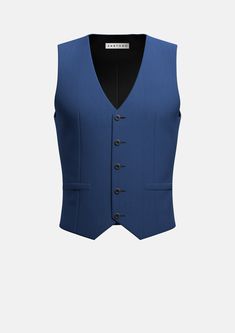 Prussian Blue Pinstripe Vest - SARTORO Elegant Slim Fit Vest For Spring, Slim Fit Sleeveless Vest For Spring, Spring Slim Fit Sleeveless Vest, Classic Sleeveless Spring Suits, Fitted Sleeveless Suit With Vest, Elegant Sleeveless Blue Suits, Elegant Tailored Pinstripe Vest, Elegant Pinstripe Vest For Formal Occasions, Classic Pinstripe Vest For Formal Occasions