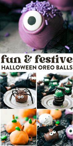 halloween oreo balls are decorated with googly eyes and sprinkles for fun