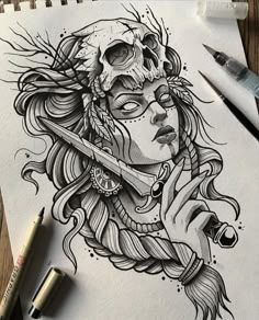 Viking Drawings, Female Warrior Tattoo, Valkyrie Tattoo, Witch Tattoo, Nordic Tattoo, Tattoo Style Drawings, Warrior Tattoo, Tattoo Art Drawings