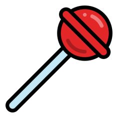 a red lollipop on a stick with a blue stripe around the top and bottom